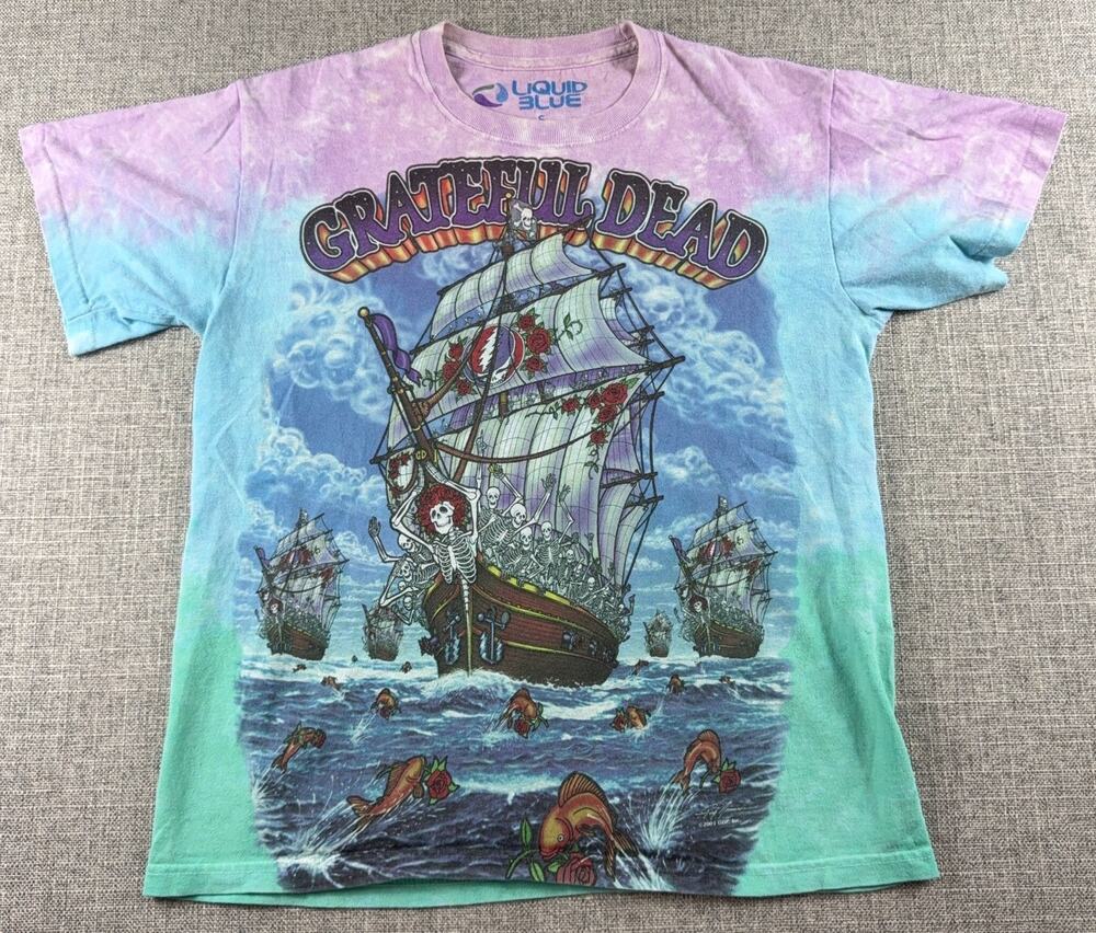 Liquid Blue Grateful Dead Ship of Fools Tie Dye T Shirt Small Double Sided